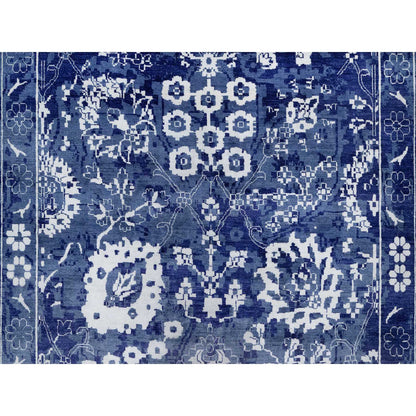 Transitional Wool & Silk Hand Knotted Rug Blue 9.10x14.0 -O091227
