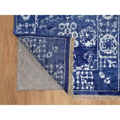 Transitional Wool & Silk Hand Knotted Rug Blue 2.1x3.2 -O091228