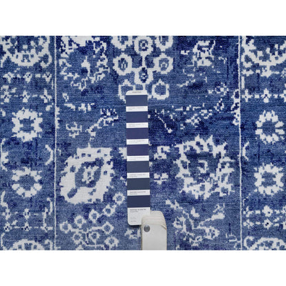 Transitional Wool & Silk Hand Knotted Rug Blue 2.1x3.2 -O091228