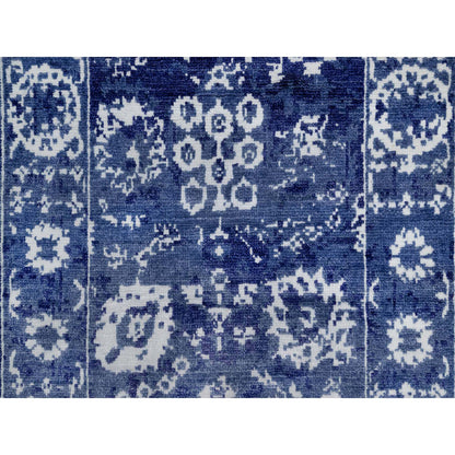 Transitional Wool & Silk Hand Knotted Rug Blue 2.1x3.2 -O091228