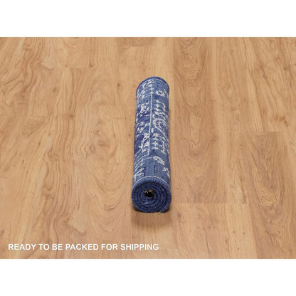 Transitional Wool & Silk Hand Knotted Rug Blue 2.1x3.2 -O091228