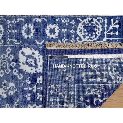Transitional Wool & Silk Hand Knotted Rug Blue 2.1x3.2 -O091228