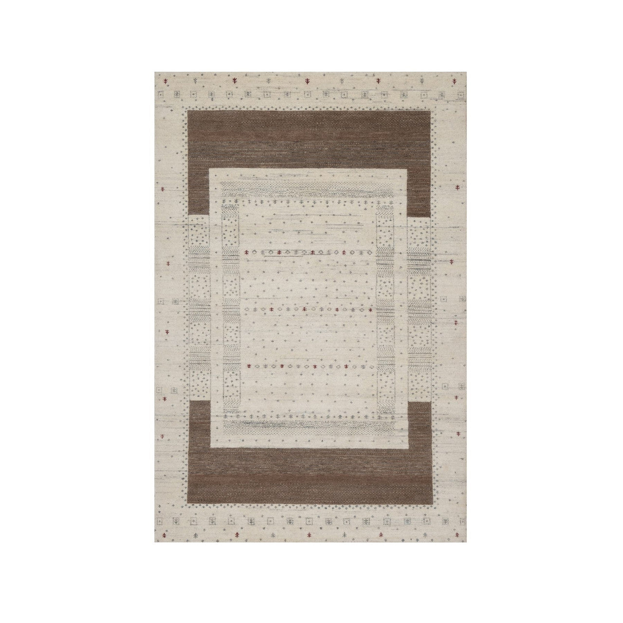 Modern and Contemporary Wool Hand Knotted Rug Ivory 5.0x7.11 -O091248