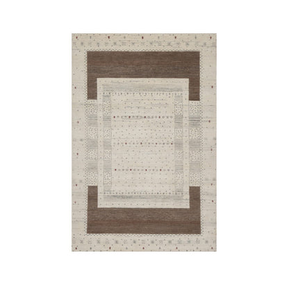 Modern and Contemporary Wool Hand Knotted Rug Ivory 5.0x7.11 -O091248