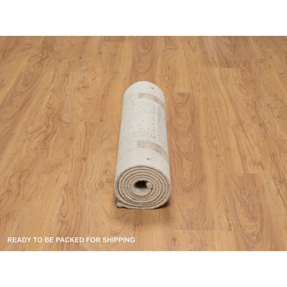 Modern and Contemporary Wool Hand Knotted Rug Ivory 2.8x7.11 -O091259