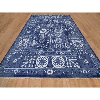 Transitional Wool & Silk Hand Knotted Rug Blue 11.9x15.0 -O091265