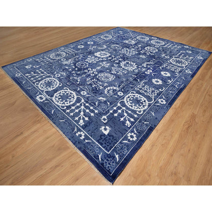 Transitional Wool & Silk Hand Knotted Rug Blue 11.9x15.0 -O091265