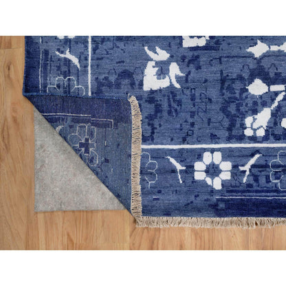 Transitional Wool & Silk Hand Knotted Rug Blue 11.9x15.0 -O091265
