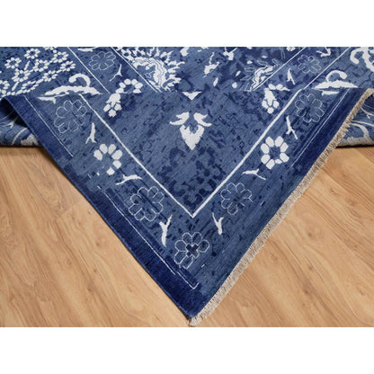 Transitional Wool & Silk Hand Knotted Rug Blue 11.9x15.0 -O091265