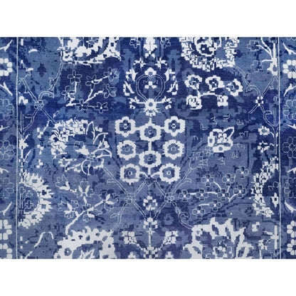 Transitional Wool & Silk Hand Knotted Rug Blue 11.9x15.0 -O091265