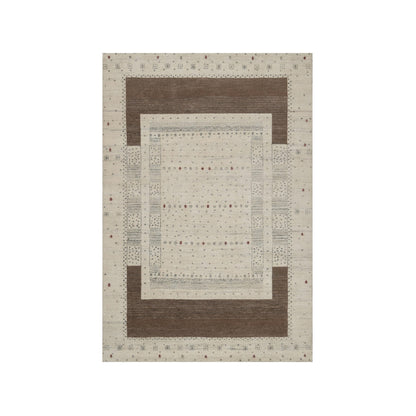 Modern and Contemporary Wool Hand Knotted Rug Ivory 4.11x7.0 -O091267