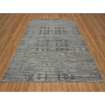Modern and Contemporary Wool Hand Knotted Rug Grey 8.1x9.11 -O091283