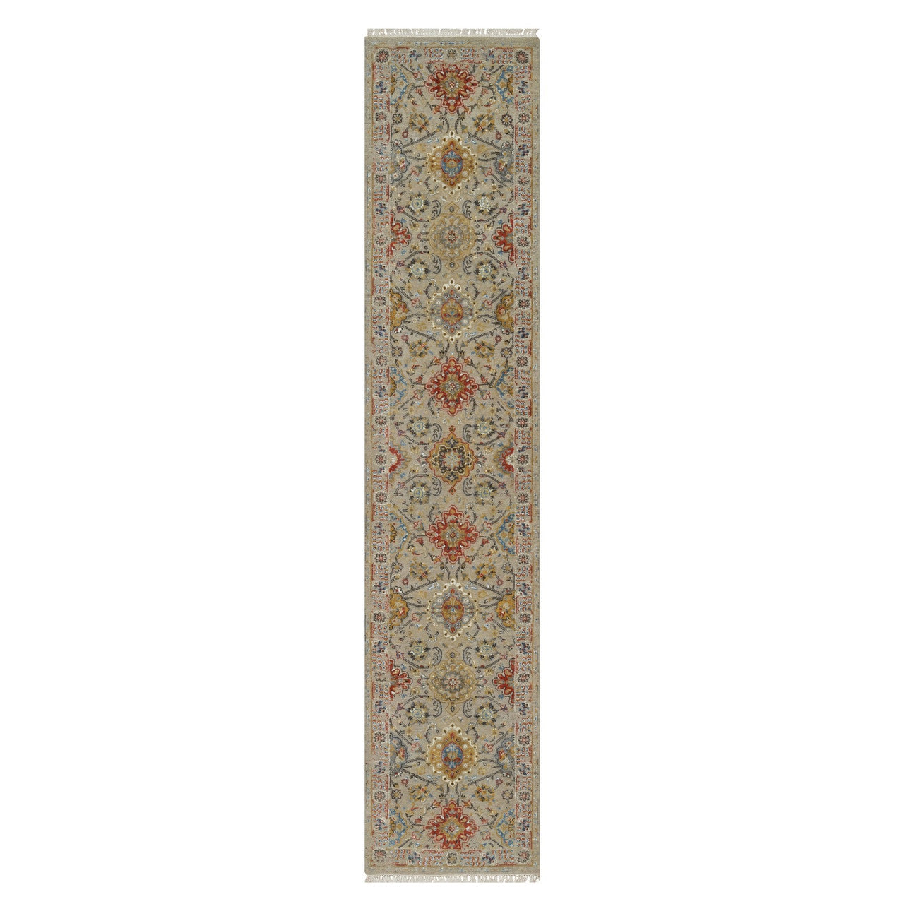 Transitional Wool & Pure Silk Hand Knotted Rug Brown 2.6x11.10 -O091287