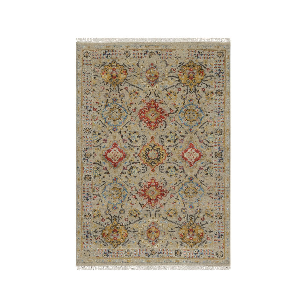 Transitional Wool & Pure Silk Hand Knotted Rug Brown 4.1x5.11 -O091288