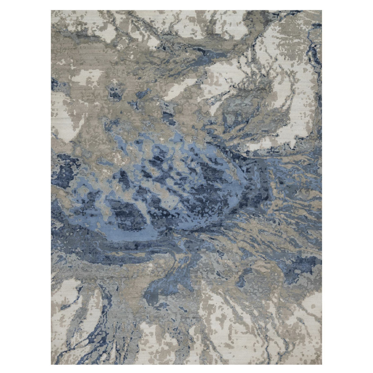 Modern and Contemporary Wool & Silk Hand Knotted Rug Ivory 9.1x12.1 -O091289