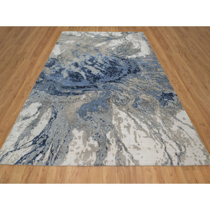 Modern and Contemporary Wool & Silk Hand Knotted Rug Ivory 9.1x12.1 -O091289