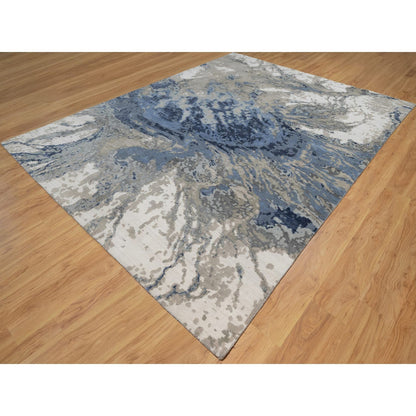 Modern and Contemporary Wool & Silk Hand Knotted Rug Ivory 9.1x12.1 -O091289