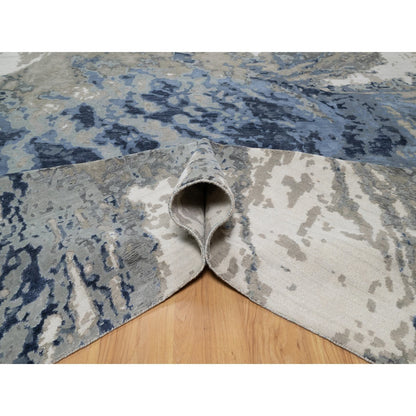 Modern and Contemporary Wool & Silk Hand Knotted Rug Ivory 9.1x12.1 -O091289