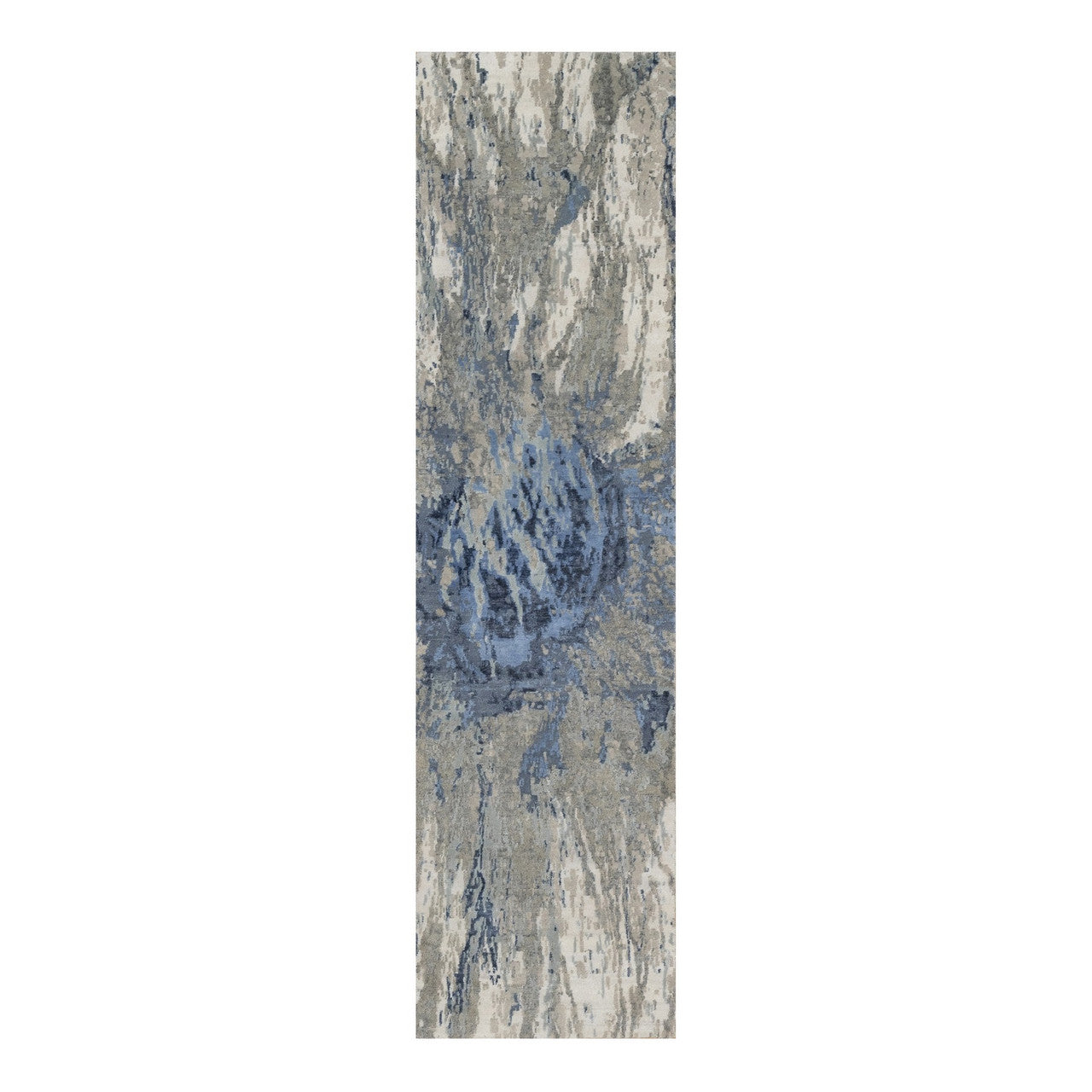 Modern and Contemporary Wool & Silk Hand Knotted Rug Ivory 2.7x10.2 -O091290