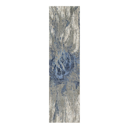 Modern and Contemporary Wool & Silk Hand Knotted Rug Ivory 2.7x10.2 -O091290