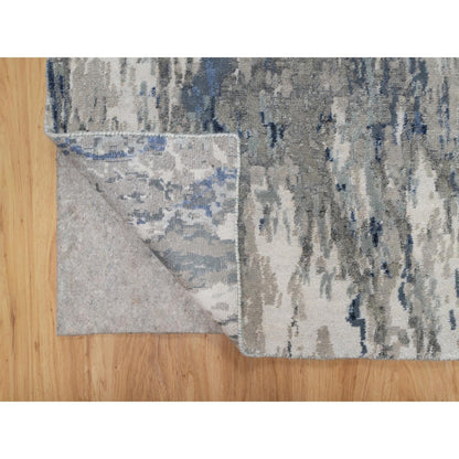 Modern and Contemporary Wool & Silk Hand Knotted Rug Ivory 2.7x10.2 -O091290