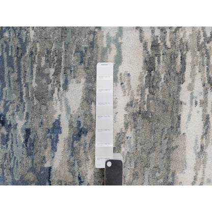 Modern and Contemporary Wool & Silk Hand Knotted Rug Ivory 2.7x10.2 -O091290