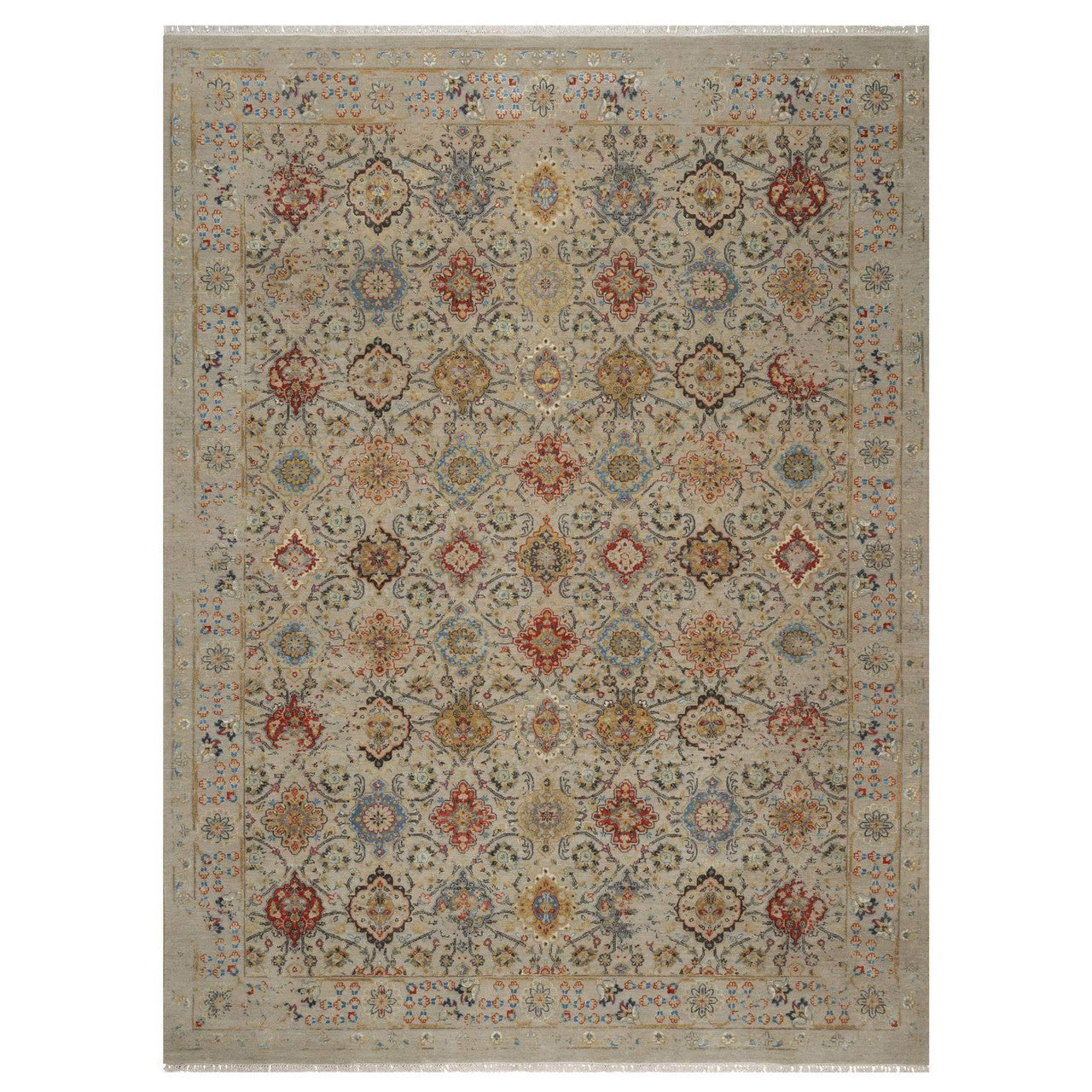 Transitional Wool & Pure Silk Hand Knotted Rug Brown 8.10x11.11 -O091291