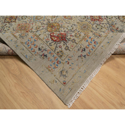 Transitional Wool & Pure Silk Hand Knotted Rug Brown 8.10x11.11 -O091291