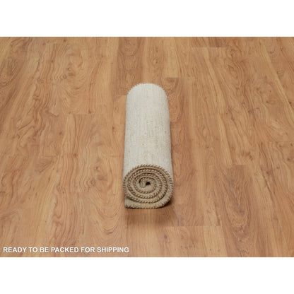 Modern and Contemporary Wool Hand Knotted Rug Ivory 2.4x11.6 -O091293