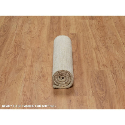 Modern and Contemporary Wool Hand Knotted Rug Ivory 2.4x11.6 -O091300