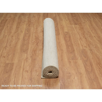 Modern and Contemporary Wool Hand Knotted Rug Ivory 6.11x7.1 -O091303