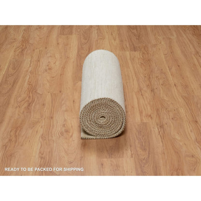 Modern and Contemporary Wool Hand Knotted Rug Ivory 2.8x15.11 -O091304