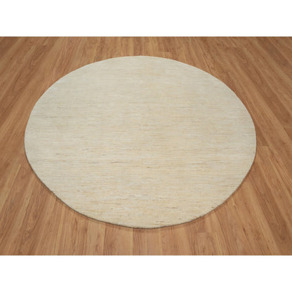 Modern and Contemporary Wool Hand Knotted Rug Ivory 7.9x7.9 -O091308