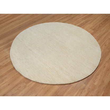 Modern and Contemporary Wool Hand Knotted Rug Ivory 7.9x7.9 -O091308