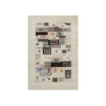 Modern and Contemporary Wool Hand Knotted Rug Ivory 2.1x3.1 -O091323