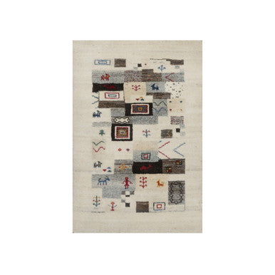 Modern and Contemporary Wool Hand Knotted Rug Ivory 2.1x3.1 -O091323