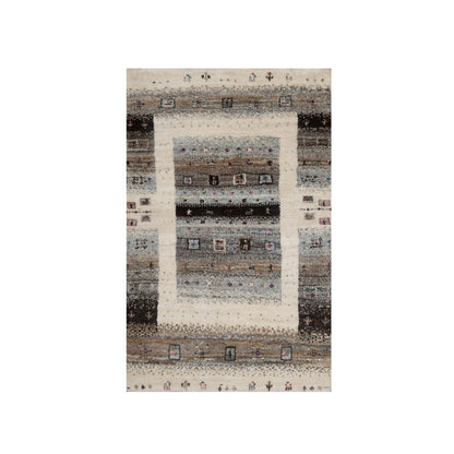 Modern and Contemporary Wool Hand Knotted Rug Ivory 1.11x2.11 -O091325