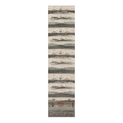 Modern and Contemporary Wool Hand Knotted Rug Ivory 2.8x11.6 -O091335