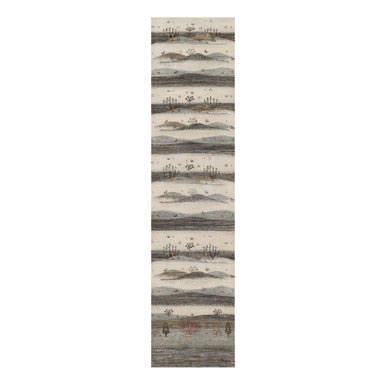 Modern and Contemporary Wool Hand Knotted Rug Ivory 2.8x11.6 -O091335