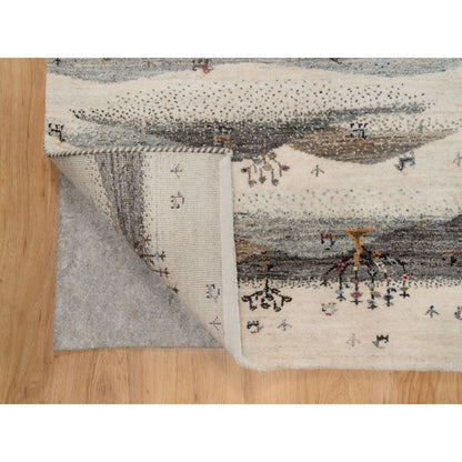 Modern and Contemporary Wool Hand Knotted Rug Ivory 2.8x11.6 -O091335