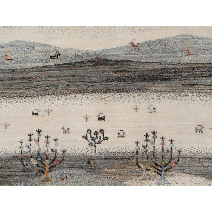 Modern and Contemporary Wool Hand Knotted Rug Ivory 2.8x11.6 -O091335