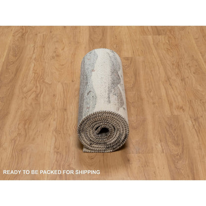 Modern and Contemporary Wool Hand Knotted Rug Ivory 2.8x11.6 -O091335