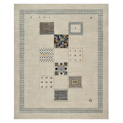 Modern and Contemporary Wool Hand Knotted Rug Ivory 8.3x10.2 -O091338