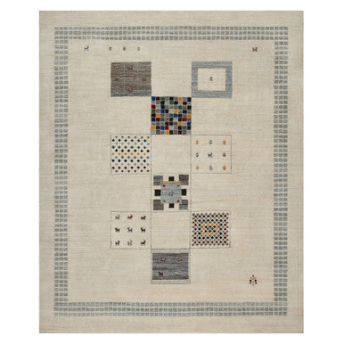 Modern and Contemporary Wool Hand Knotted Rug Ivory 8.3x10.2 -O091338