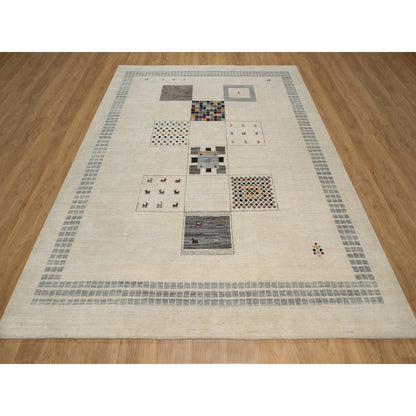 Modern and Contemporary Wool Hand Knotted Rug Ivory 8.3x10.2 -O091338