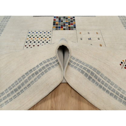Modern and Contemporary Wool Hand Knotted Rug Ivory 8.3x10.2 -O091338