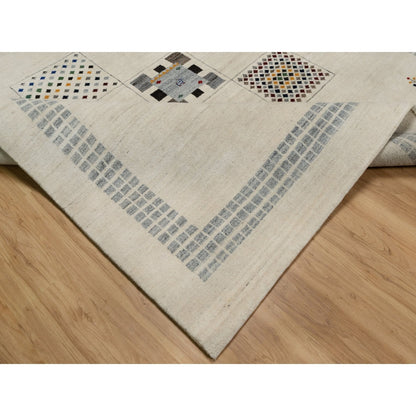 Modern and Contemporary Wool Hand Knotted Rug Ivory 8.3x10.2 -O091338