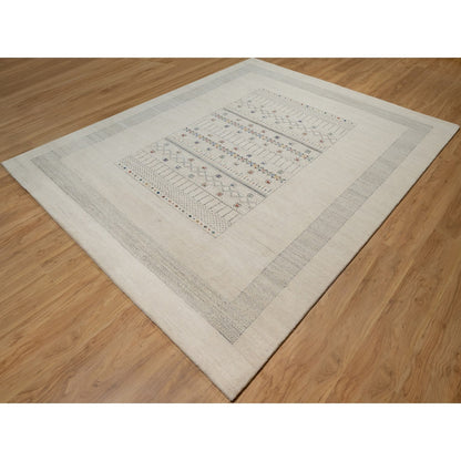 Modern and Contemporary Wool Hand Knotted Rug Ivory 8.1x10.0 -O091342