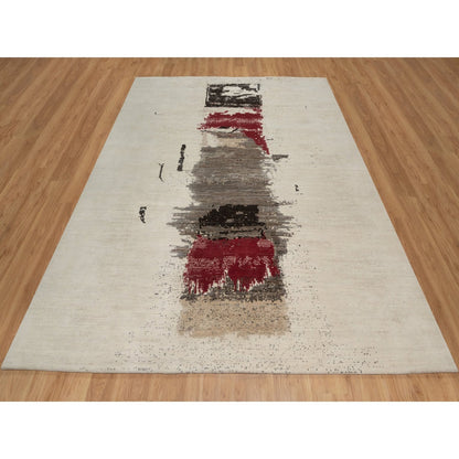 Modern and Contemporary Wool Hand Knotted Rug Ivory 8.2x10.0 -O091344