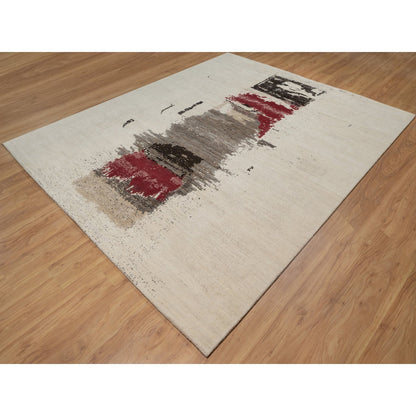 Modern and Contemporary Wool Hand Knotted Rug Ivory 8.2x10.0 -O091344